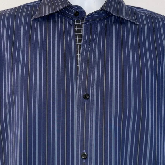 Thomas Dean Men’s Button-Down Shirt L • Navy Multi Stripe • Contrast Cuffs - Picture 9 of 13